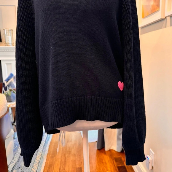 KERRI ROSENTHAL Women’s Navy Blue Puff Sleeve Pullover Sweater Size L - Picture 3 of 14